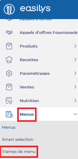 Une capture d'écran d'un menu<br><br>Description générée automatiquement