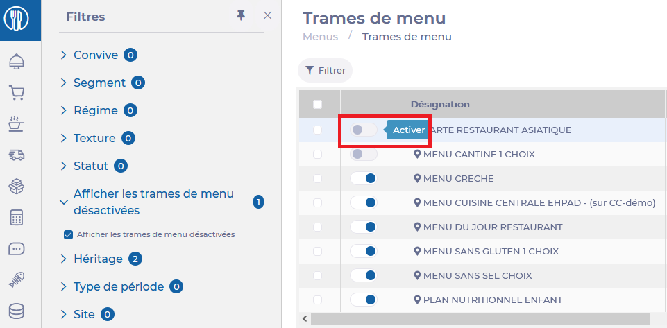 Une capture d'écran d'un menu<br><br>Description générée automatiquement